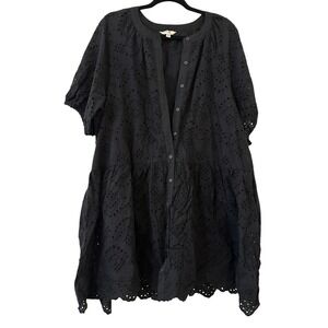 Terra & Sky Womens 2X Black Eyelet Cotton Button Front Babydoll Dress Whimsigoth